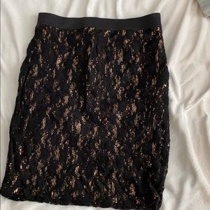 Black and gold sequin and lace skirt